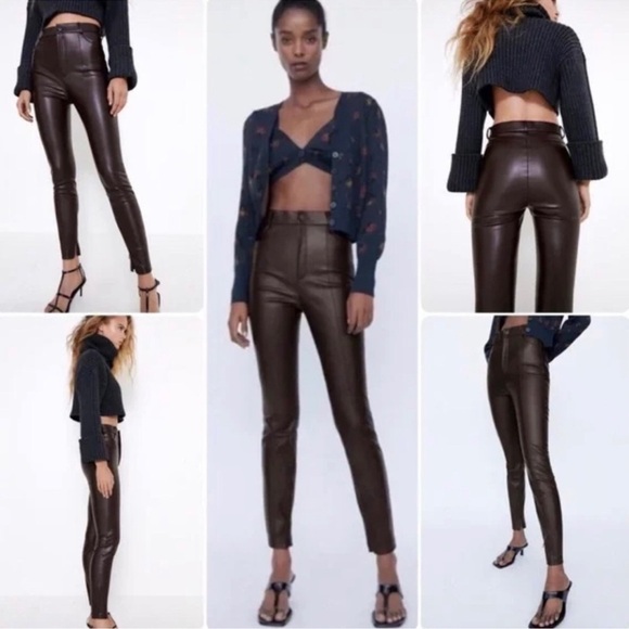 ZARA faux leather Legging Collection high rise black XS rock matrix goth metal - Picture 16 of 16